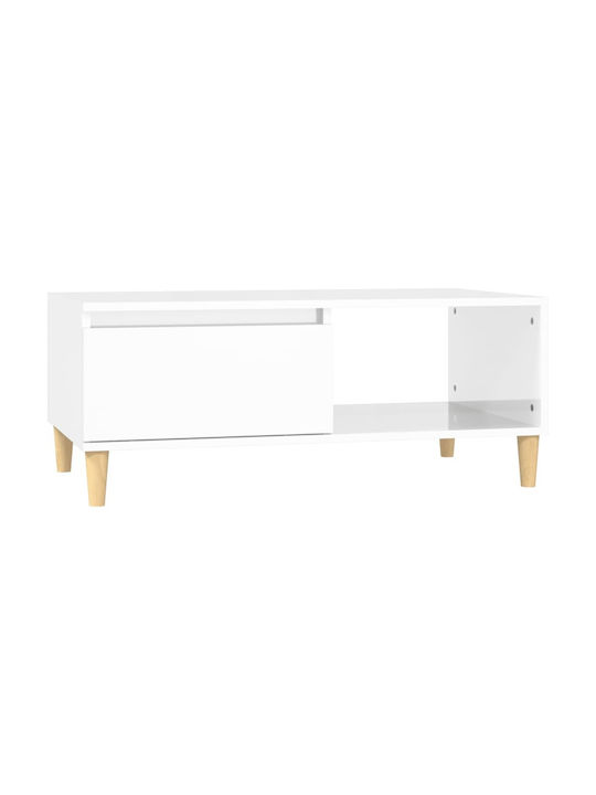 Rectangular Wooden Coffee Table Λευκό Γυαλιστερό L90xW50xH36.5cm