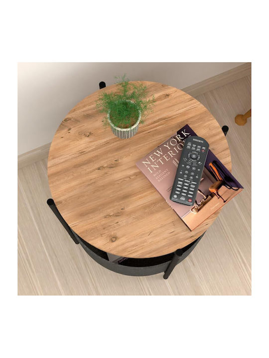 Round Side Coffee Table Kalid Wooden Pine Oak / Grey W43xL43xH60cm