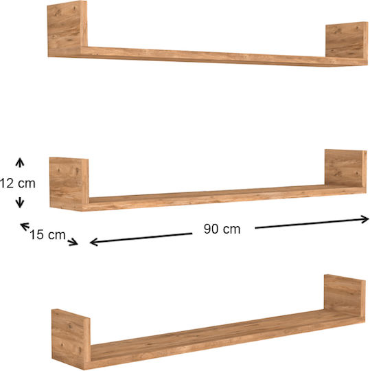Wall Shelves Tyrion Pine / Oak (3 Pieces) 90x15x12cm