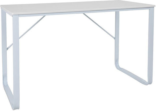 Birou Forma Din Lemn Alb cu Picioare Metalice 120x60x75cm