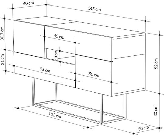 Μπουφές Amedeo Ξύλινος με Συρτάρια Γκρι / Λευκό 145x40x82cm