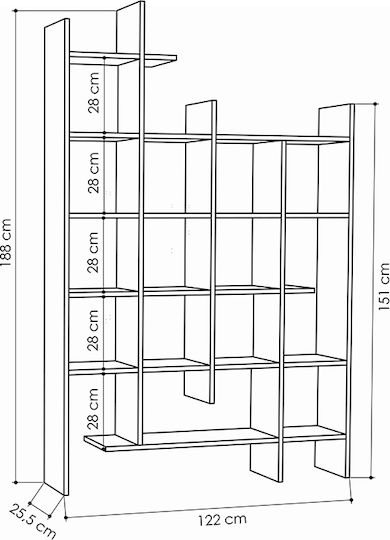 Bibliotecă Manco Natural Fag 122x25.5x188cm