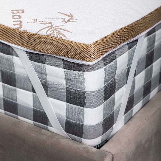 Como felt & wadding producers Mattress Topper Bamboo Double Memory Foam with Bamboo Fibers , Removable Cover & Elastic Straps 140x190x4cm