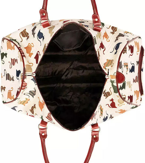 Signare Cheeky Cat Reisetasche Beige mit Rädern aus Künstliches Leder L58xB30xH31cm