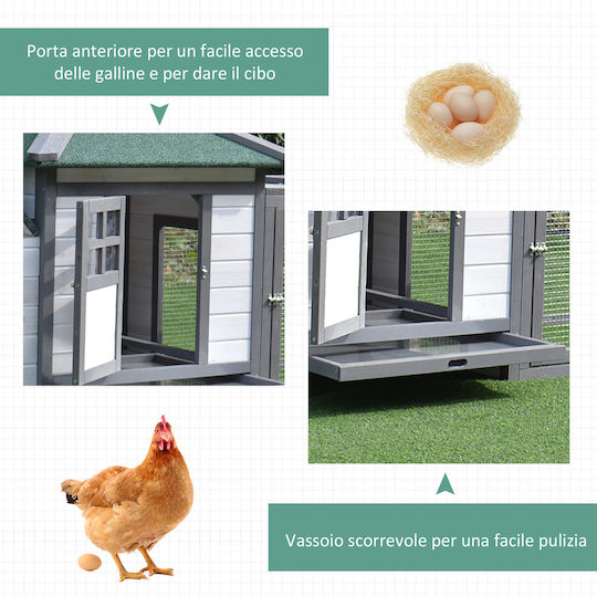 Pawhut Wooden Poultry Coop L1.96 x W0.97 x H0.76m