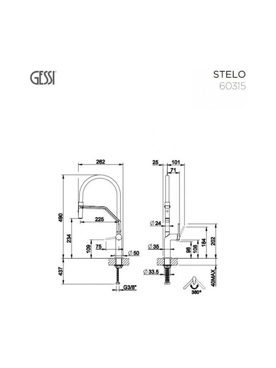 Gessi Stello Kitchen Faucet Counter Flexible Black