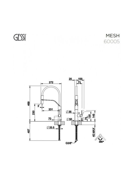 Gessi Mesh Kitchen Faucet Counter Flexible Black