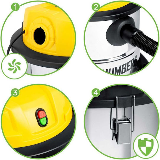 Humberg HM-401 Прахосмукачка за мокро/сухо почистване 1200W с Инокс Контейнер 20л Сребрист