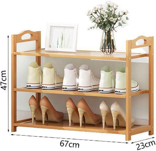 Bamboo Shoe Organizer With 3 Beige Shelves L67xD47xH23cm
