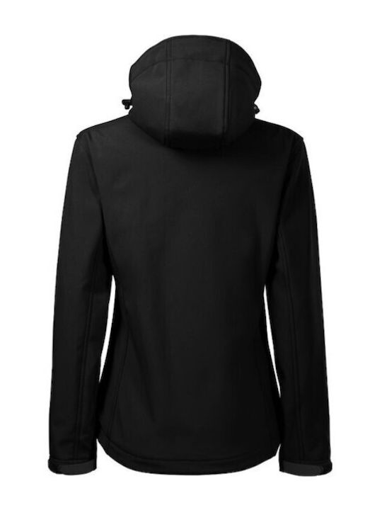 Malfini Women's Short Sports Softshell Jacket Waterproof and Windproof for Winter with Hood Black