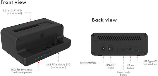Icy Box Docking Station for 2 Hard Drives SATA/PCIe M.2 (2260)" / M.2 (2280)" / M.2 (2242)" / 3.5" / 2.5" with Connection USB-C (IB-2914MSCL-C31)