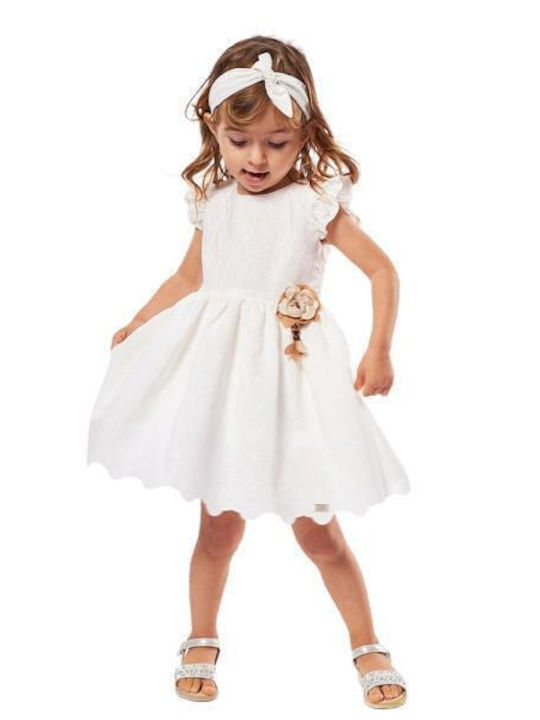 Evita Kids Dress Set with Accessories Short Sleeve Ecru