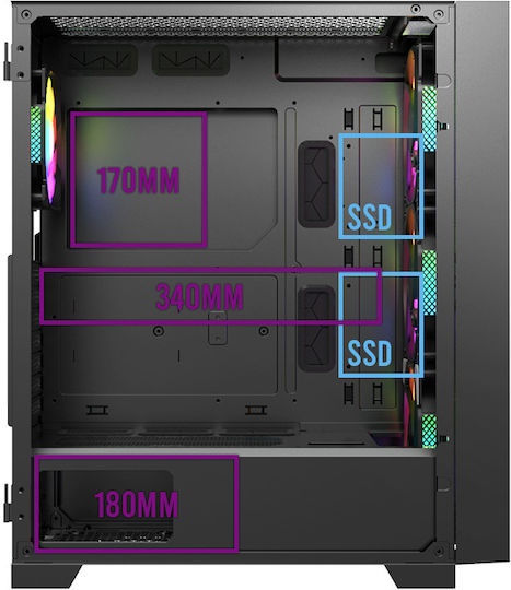Montech AIR 1000 Premium Геймърско бюро Midi Tower Компютърна кутия със страничен прозорец и RGB осветление Черен