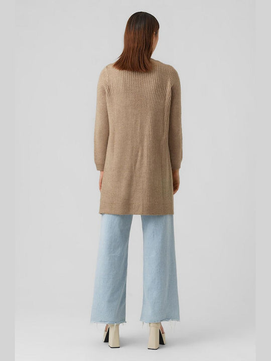 Vero Moda Long Women's Knitted Cardigan Beige