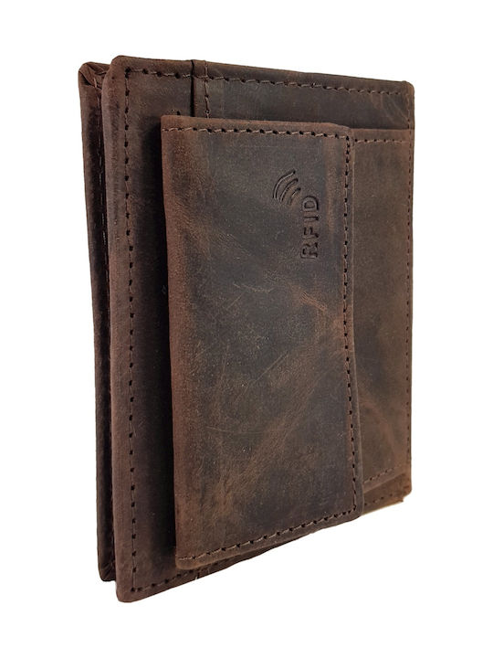 Leather Men's Wallet with RFID Brown Dark Suede