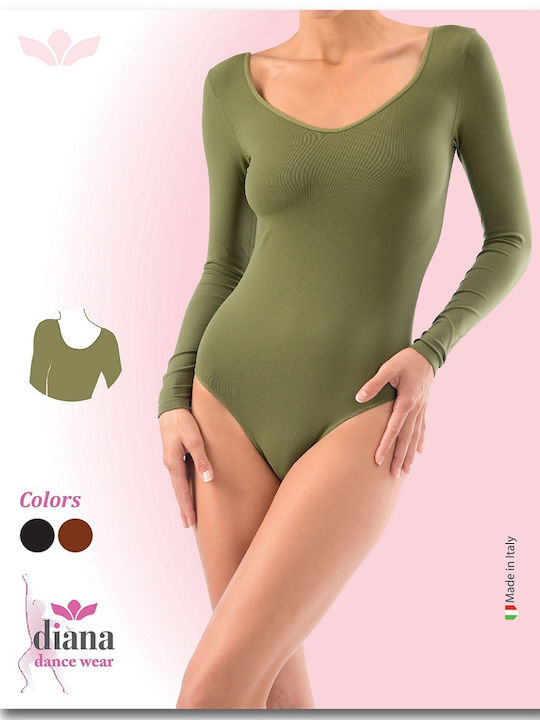 DIANA - 7042 Body elastic cu mânecă lungă și mânecă lungă - maro