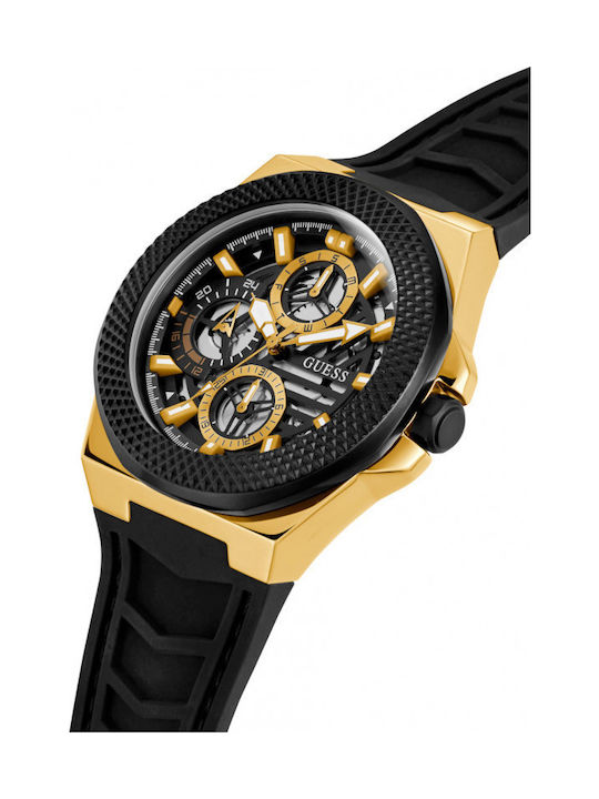 Guess Мъжки часовник 46mm с механизъм на батерия с черна кожена каишка