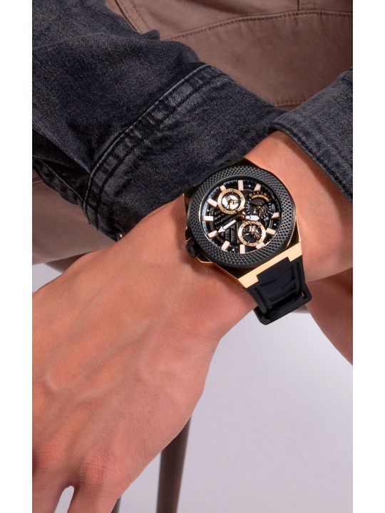 Guess Мъжки часовник 46mm с механизъм на батерия с черна кожена каишка