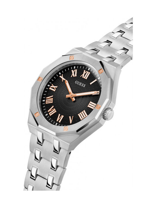 Guess Asset Men's Watch 45mm Battery with Silver Metal Bracelet