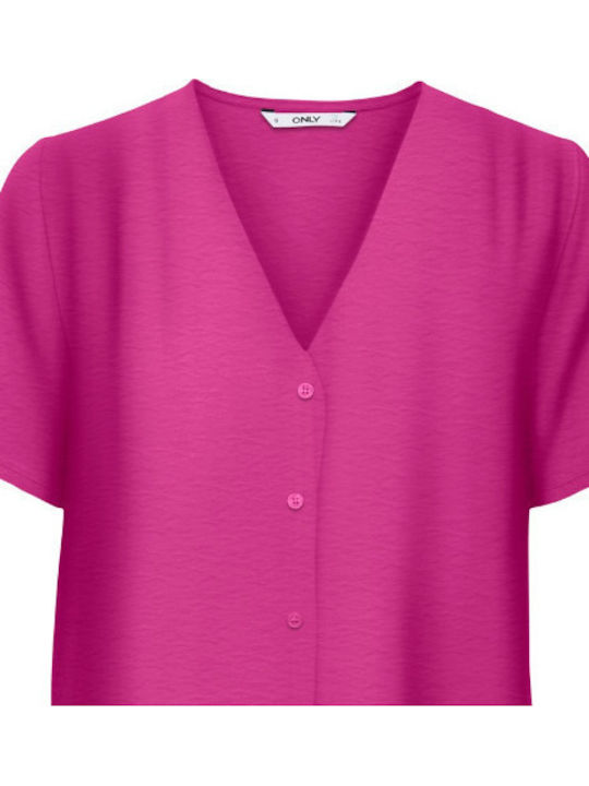 Life Kurzärmelig Damen Hemd Fuchsie
