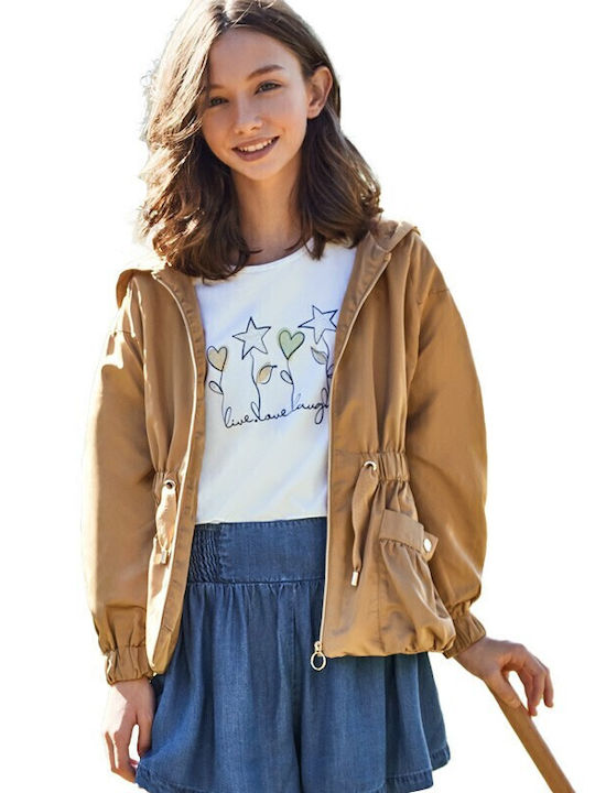 Kids' Casual Jacket Short Windproof with Hood Brown