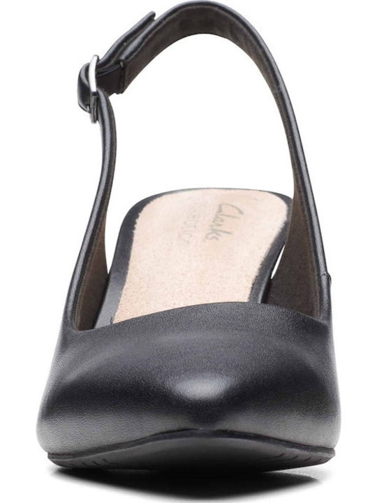 Leather Black Medium Heels with Strap Kataleyna
