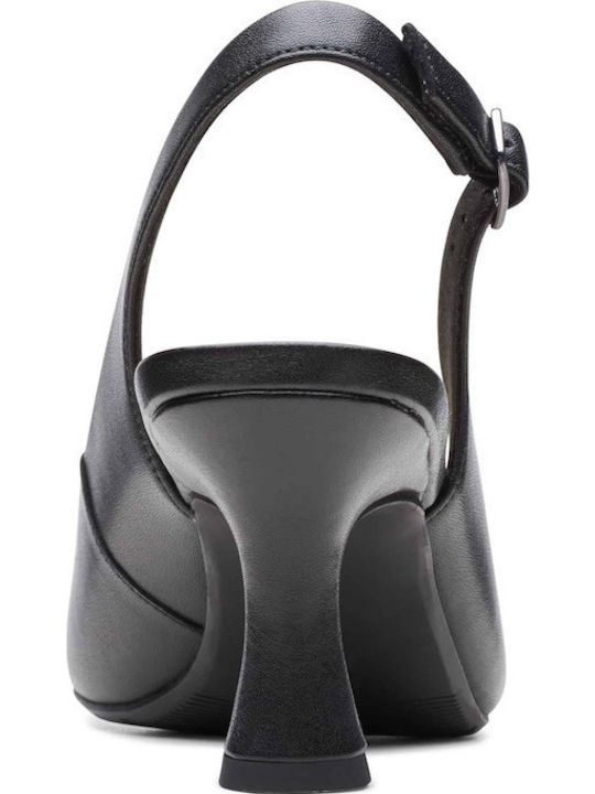 Leather Black Medium Heels with Strap Kataleyna