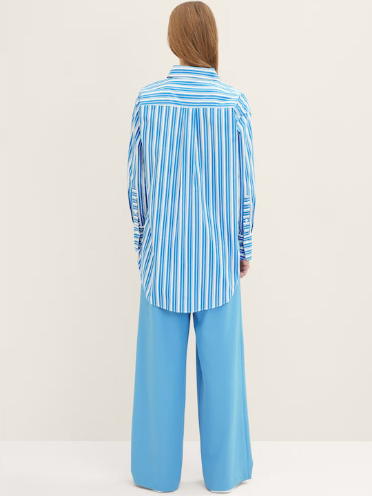 Tom Tailor Women's Striped Long Sleeve Shirt Blue