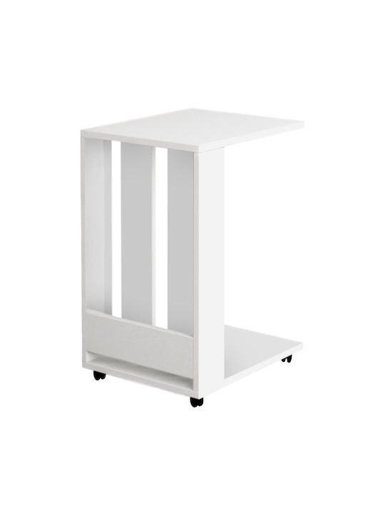 Rectangular Side Table Edi Wooden with Wheels White L37xW45xH60cm.