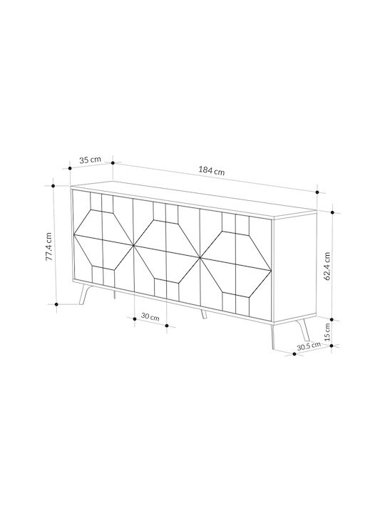 Dune Wooden Buffet Οξιά L184xW35xH77.4cm