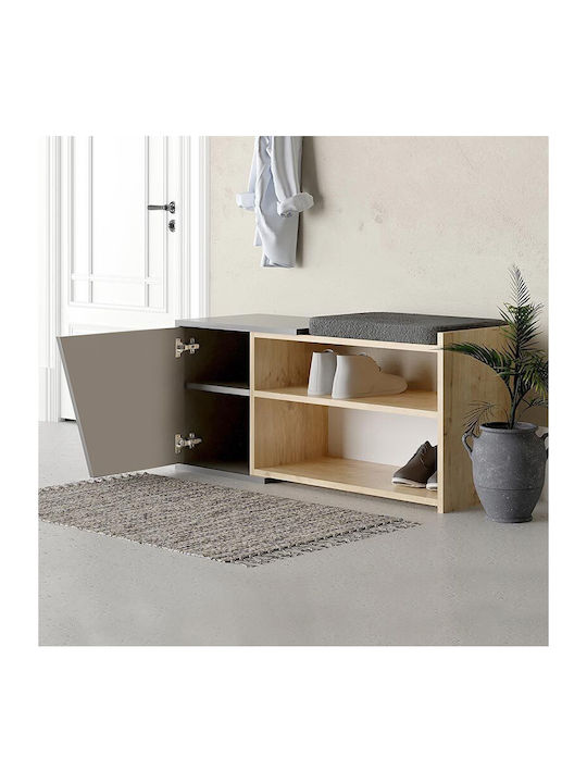 Holz Schuhschrank Fiona mit 2 Regalen Anthracite / Natural Beech L104xW37xH47cm