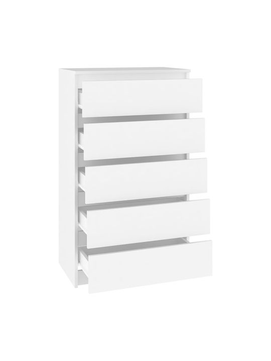 Wooden Bedroom Chest of Drawers With 5 Drawers White 60x36x103cm