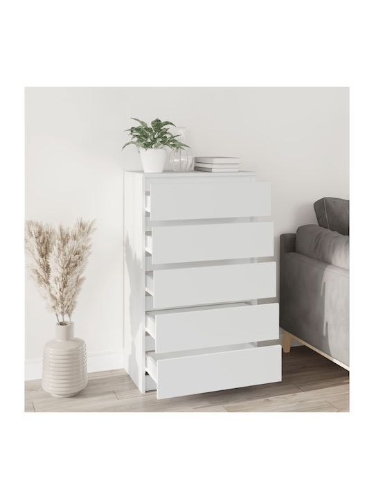 Wooden Bedroom Chest of Drawers With 5 Drawers White 60x36x103cm