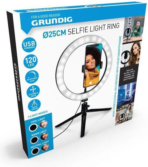 Grundig Ring Light 25cm με Επιτραπέζιο Τρίποδο και Βάση για Κινητό