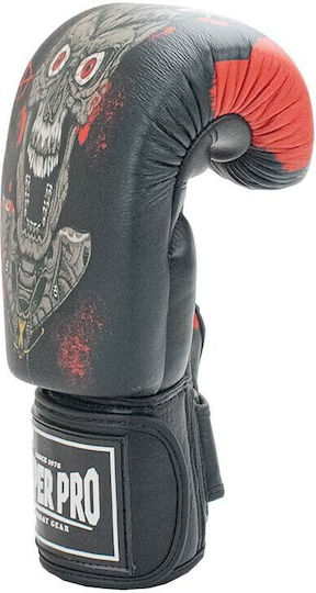 Super Pro Combat Gear Boxing Gloves Leather for Match Black