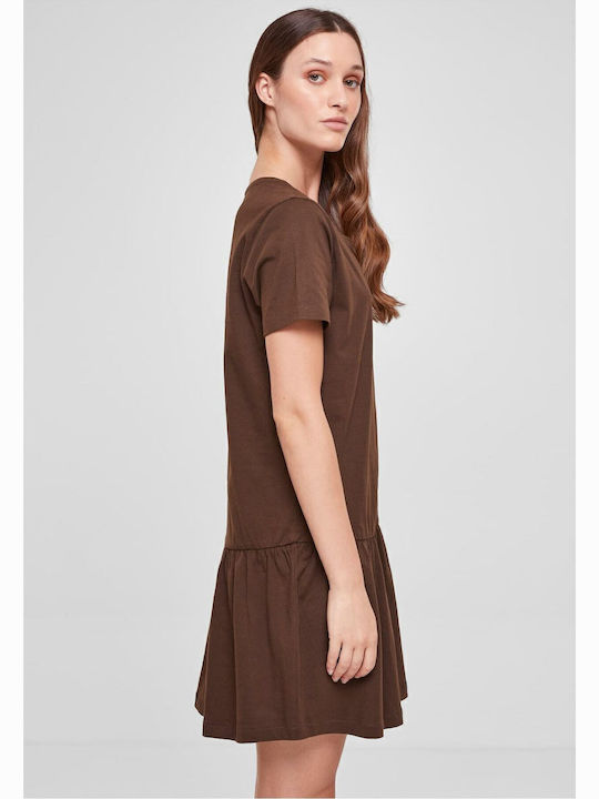 Καλοκαιρινό Mini T-shirt Φόρεμα με Βολάν Καφέ