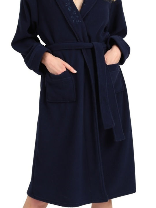 Lydia Creations Winter Women's Fleece Robe Navy Blue