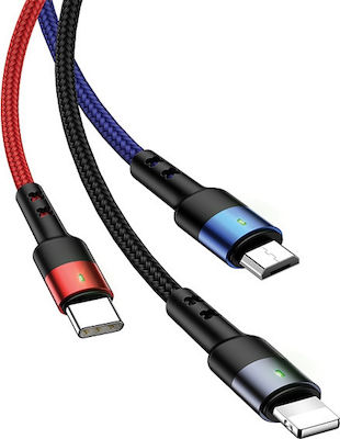 Usams Braided USB to Lightning / Type-C / micro USB Cable Μαύρο 3m (SJ412USB01)
