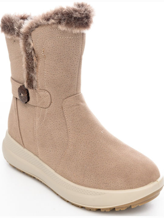 Kiona Suede Women's Ankle Boots with Fur Beige
