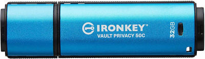 Kingston IronKey Vault Privacy 50 32GB USB 3.2 Stick με σύνδεση USB-C Μπλε