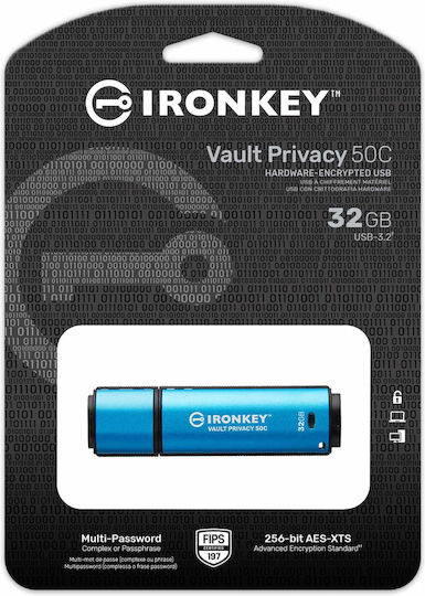 Kingston IronKey Vault Privacy 50 32GB USB 3.2 Stick mit Verbindung USB-C Blau