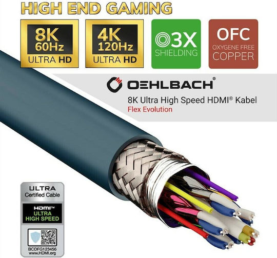Oehlbach Flex Evolution HDMI 2.1 Ultra High Speed 48Gbps 4K 120Hz HDR VRR Kabel HDMI-Stecker - HDMI-Stecker 3m Schwarz