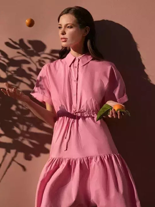Desiree Καλοκαιρινό Mini Σεμιζιέ Φόρεμα Ροζ