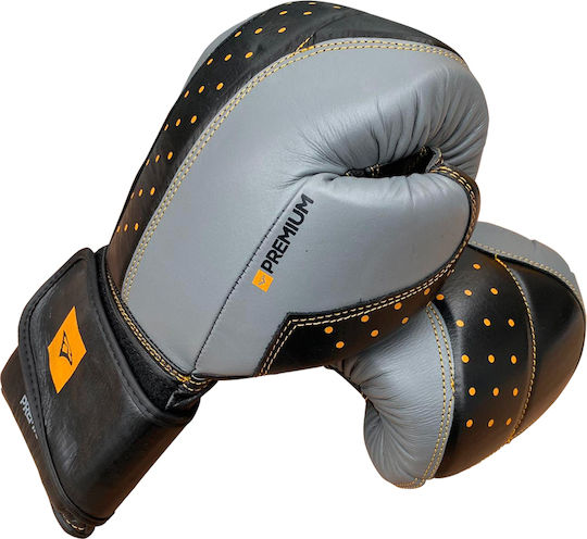 eBoxing Boxing Premium Γάντια Πυγμαχίας Δερμάτινα για Αγώνα Γκρι