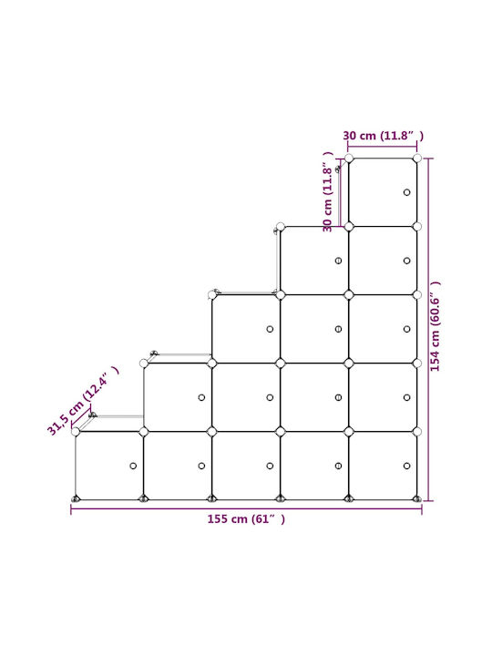 vidaXL Spielzeug Aufbewahrungssystem aus Kunststoff Blau 155x31.5x154cm 15Stück