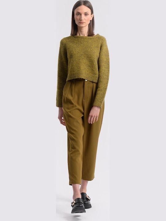 Women's Long Sleeve Crop Sweater Khaki