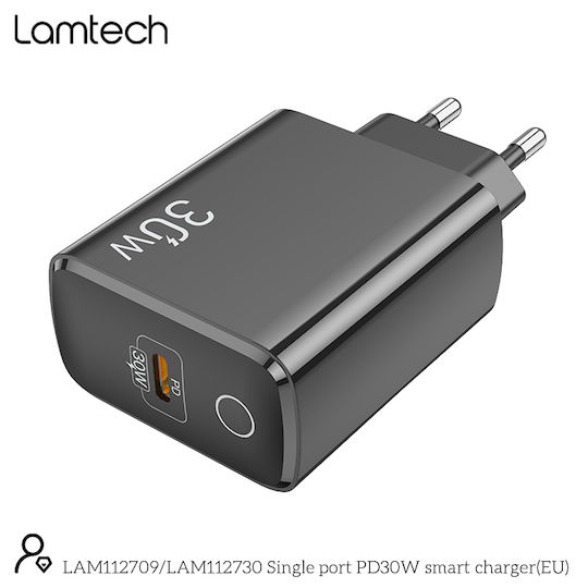 Lamtech Φορτιστής Χωρίς Καλώδιο με Θύρα USB-C 30W Power Delivery Μαύρος (LAM112730)