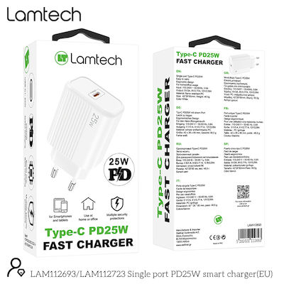 Lamtech Φορτιστής Χωρίς Καλώδιο με Θύρα USB-C 25W Power Delivery Λευκός