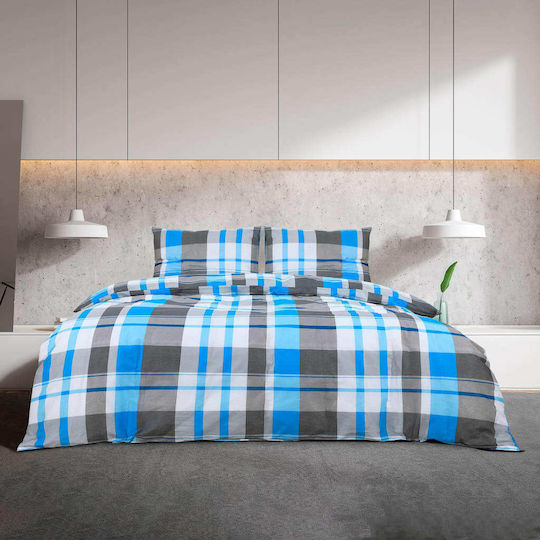 vidaXL Bettbezug-Set Baumwolle Doppelbett mit 2 Kissenbezügen 200x200 Blue / Grey