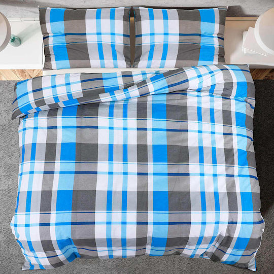vidaXL Bettbezug-Set Baumwolle Doppelbett mit 2 Kissenbezügen 200x200 Blue / Grey